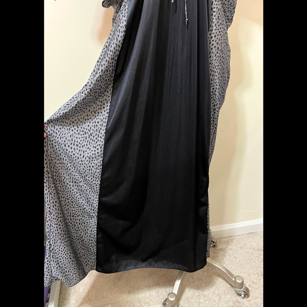 Vintage Undercover Wear Kimono Nylon Maxi Gown Sleepwear Black Gray - Picture 5 of 12